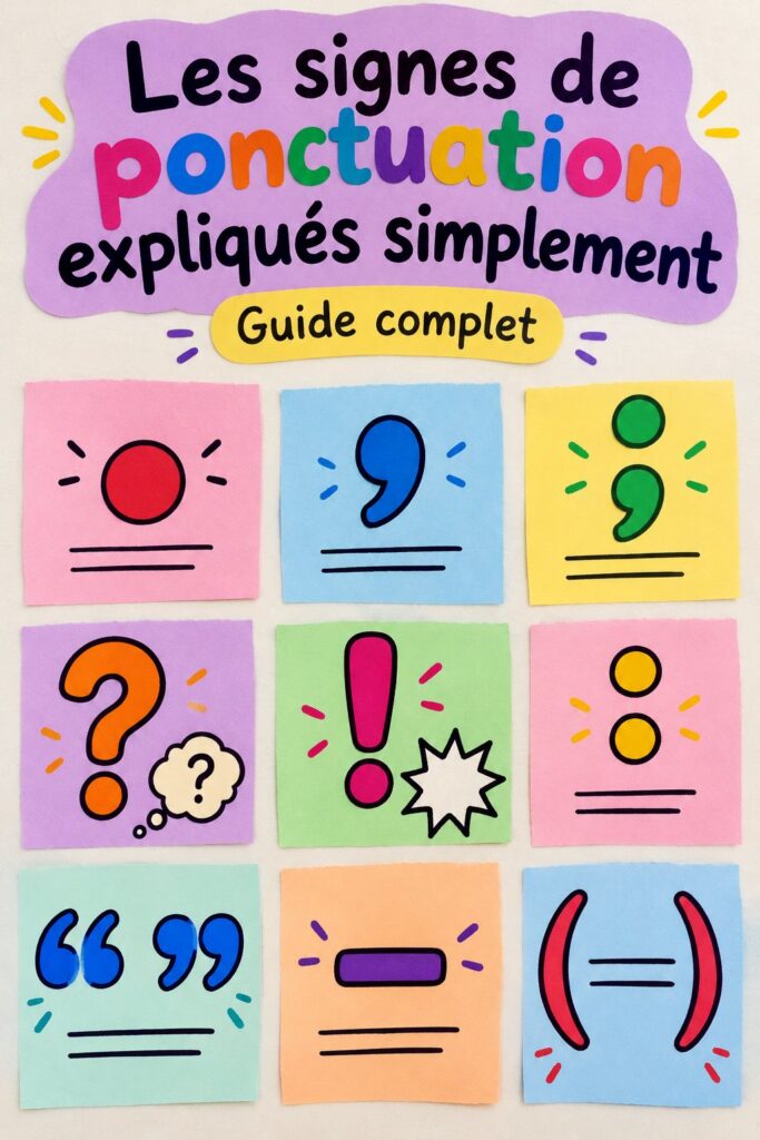 Un exemple illustratif des signes de ponctuation avec leurs définitions.