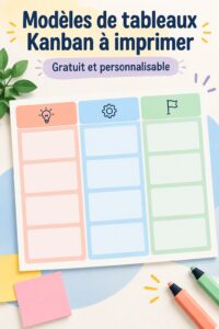 Modèle imprimable de tableau Kanban sur un bureau