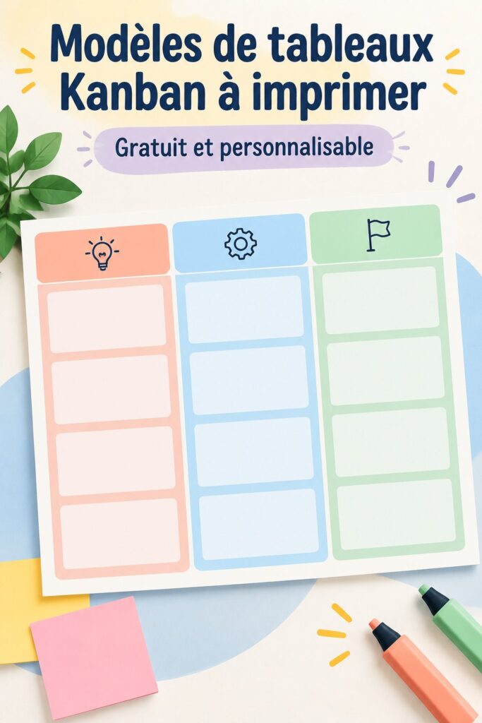 Modèle imprimable de tableau Kanban sur un bureau